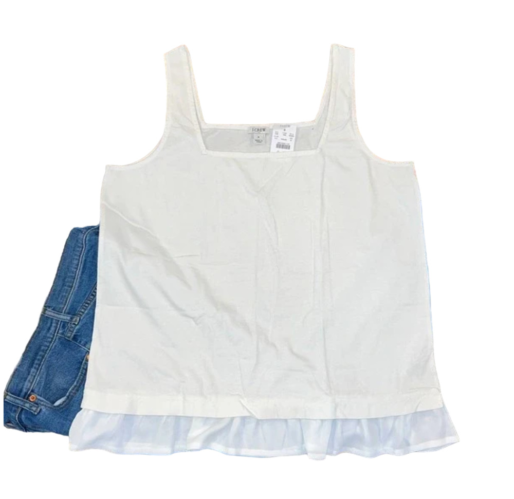 NWT J. Crew Ivory Square-Neck Tank with Woven Hem -